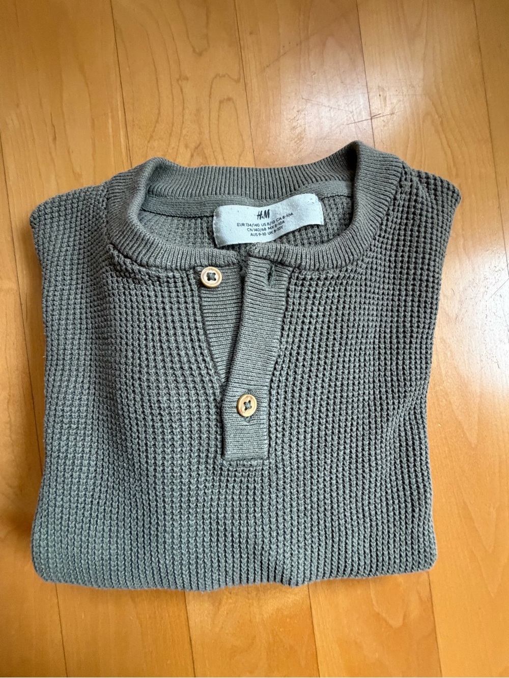 Olive Crewneck Waffle Henley Sweater